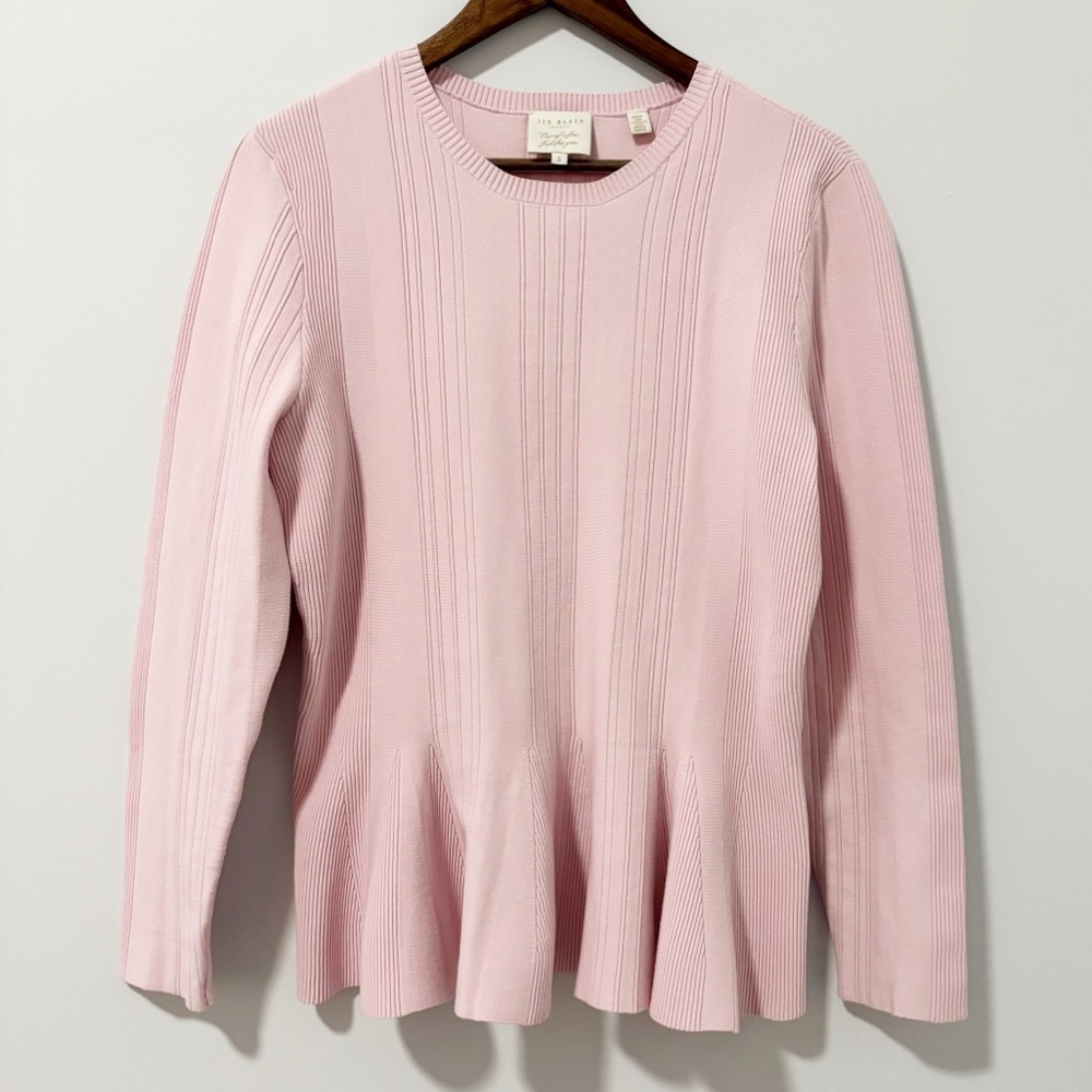 Ted Baker Beffi Ribbed Peplum Sweater Blouse‎ Womens Size Small Light Pink